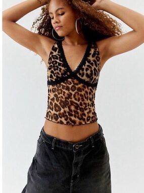 silence + noise Leopard Print V-Neck Cami in Brown and Black